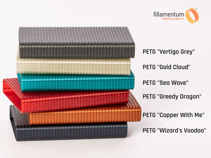 Mit den Fillamentum Premium PETG Filamenten gedruckte Muster
