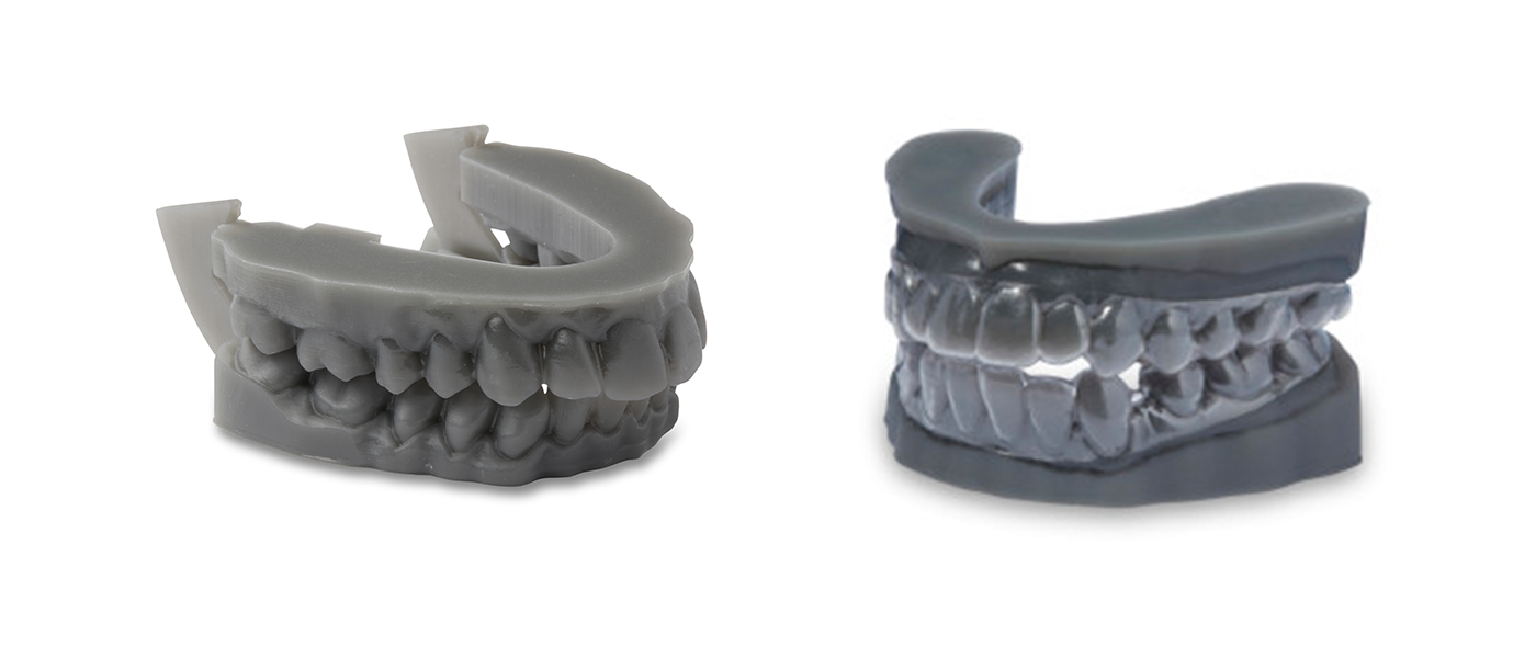 Peça impressa em 3D para o sector dentário.