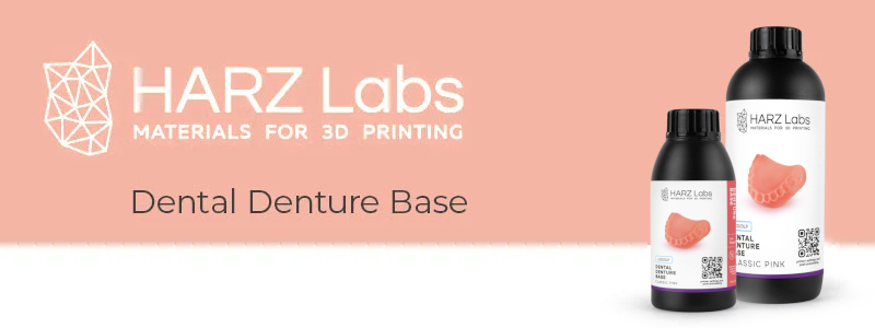 Presentación de la resina Dental Denture Base de Harz Labs en formato de 1 kg y 500 gramos.