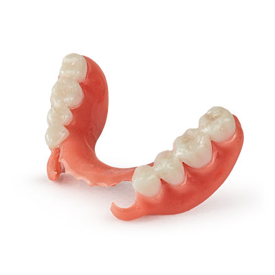 Prótese dental parcial impressa com resina 3D Dental Denture da Harz Labs.