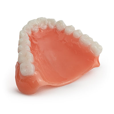 Base de prótese dental completa impressa com resina 3D Dental Denture da Harz Labs.