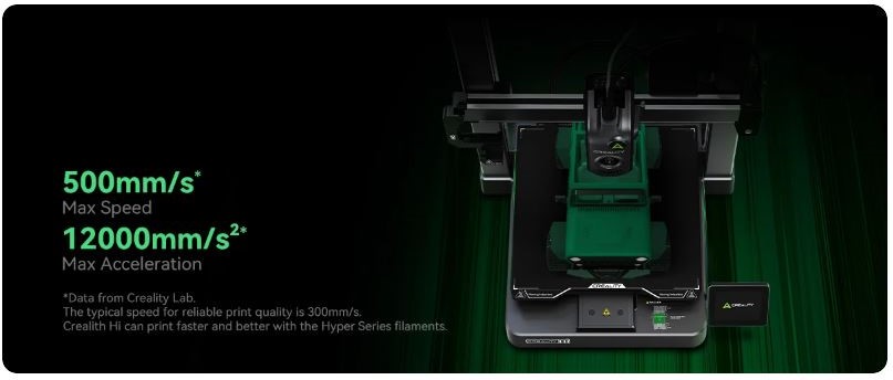 Atteint une vitesse d'impression de 500 mm/s*, avec une accélération maximale de 12000 mm/s²